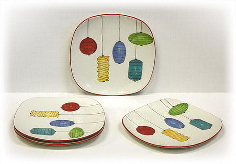 Hues & Brews 4 Piece Multi-Color Lanterns Dessert and Snack Plates 1