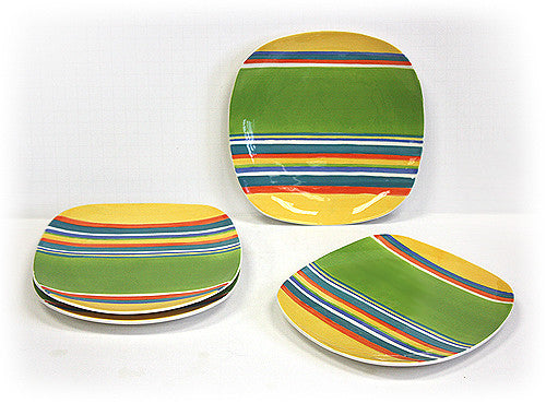 Hues & Brews 4 Piece Multi-Color Cabana Dessert and Snack Plates 1