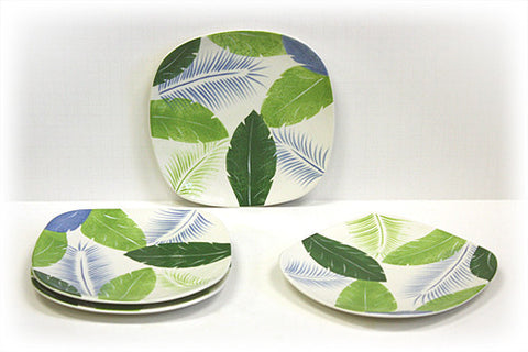 Hues & Brews 4 Piece Multi-Color Tropical Leaves Dessert and Snack Plates 1