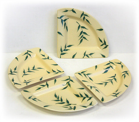 Hues & Brews 4 Piece Cream/Dark Green Just Leaves Triangular Corner Plate Set 1