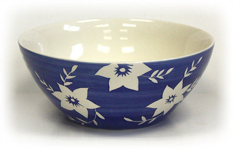 Hues & Brews Deep Blue/White Blossoms Bowl - 10"