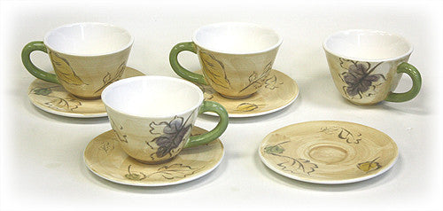 Hues & Brews Multi-color 8 Piece 9.5 Oz. Seasons Tea Cups & Saucers Set - 6.25"