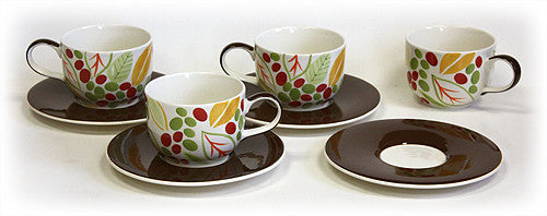 Hues & Brews Multi-color 8 Piece 14 Oz. Kona Berries Latte Cups & Saucers Set - 7.38"
