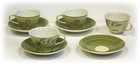 Hues & Brews Mellow Yellow 8 Piece 6.5 Oz. Flora Tea Cups & Saucers Set - 6.25"