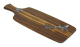 Mountain Woods Brown Pine Cones Acacia Hardwood Paddle Cutting/Serving Board and Spreader Knife Set 1