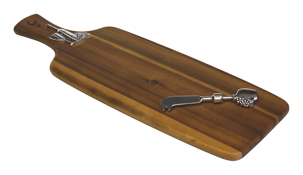 Mountain Woods Brown Fine Wine Acacia Hardwood Paddle Cutting/Serving Board and Spreader Knife Set 1