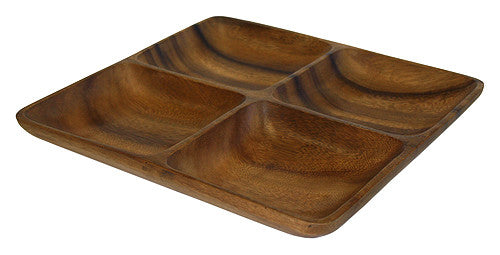 Mountain Woods Dark Brown 4 Compartment Square Acacia Wood Snack Serving Tray 1