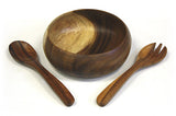 Mountain Woods 3 Piece Brown Acacia Wood Calabash Bowl and Premium Utensils Set 2