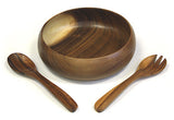 3 Piece 12" Acacia Calabash Bowl & Premium Utensils Set by Mountain Woods