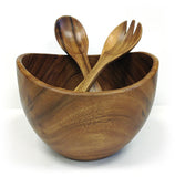 Mountain Woods Brown 3 Piece Organic Acacia Wood Serving Bowl & Utensils Set -10"
