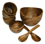 Mountain Woods Brown 7 Piece Organic Acacia Wood Serving Bowls & Utensils Set