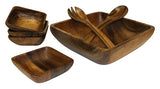 Mountain Woods Brown 7 Piece Square Artisan Acacia Wood Serving Bowls & Utensils Set - 12"