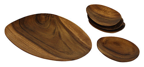 Mountain Woods Brown 5 Piece Organic Artisan Acacia Wood Serving Tray Set -16"