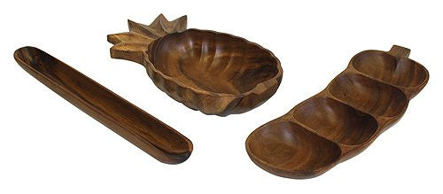 Mountain Woods 3 Piece Exotic Acacia Wood Snack Serving Tray / Bowl Set