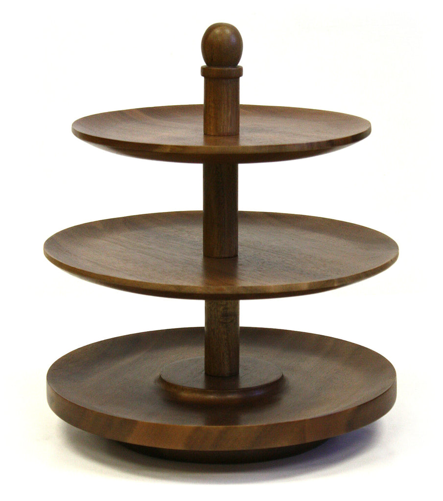 Mountain Woods Dark Brown 3 Tier Acacia Wood Lazy Susan Serving Tray 1