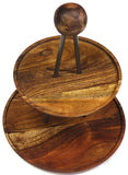 Mountain Woods Brown Solid Acacia Wood Two Tiered Serving Stand /  Tray 2