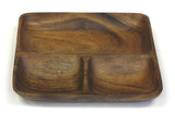 Mountain Woods Brown 3 Compartment Organic Square Acacia Wood Serving Tray 2