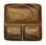 Mountain Woods Brown 3 Compartment Organic Square Acacia Wood Serving Tray 3