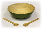 3 Piece 16 Inch Glossy Celadon Green Bowl and  Wooden Utensils Set