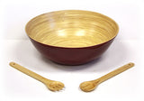 3 Piece 16 Inch Glossy Mahogany Bowl and Utensils Set