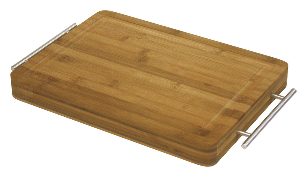 Simply Bamboo Brown Bamboo Carving, Chopping, & Serving Board w/ Metal Handles 1