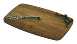 Simply Bamboo Brown Medium Kona Berries Artisan Crafted Carbonized Bamboo Cheese Board / Serving Tray & Spreader Knife Set 1