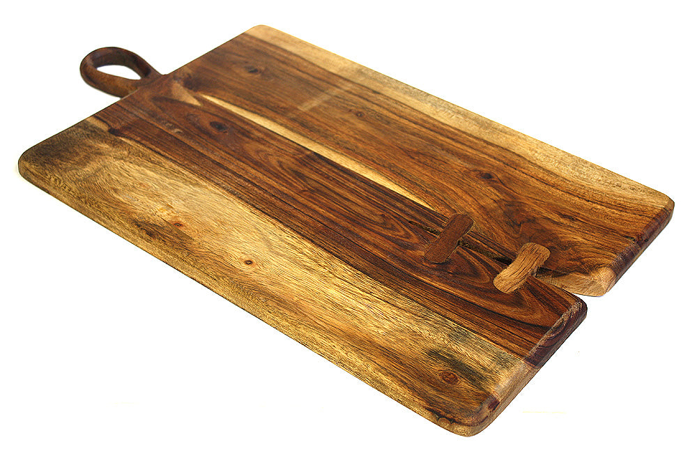 Mountain Woods Brown Large Organic Hardwood Acacia Cutting Board, Rustic finish w/ Tear Drop Handle 1
