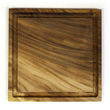 12" Square Solid Acacia Cutting Board w/ Deep Juice Groove *HAND CARVED FROM 1 PIECE OF WOOD - 100% NATURAL (NO GLUE USED)*