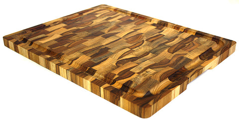 Mountain Woods Teak Cutting Board - Rectangle End Grain Butcher Block With Juice Groove And Carved handle (15 X 12 X 1.25 in.)