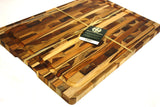 Mountain Woods Brown Teak Cutting Board - Rectangle End Grain Butcher Block w/ Juice Groove and Carved handle 6