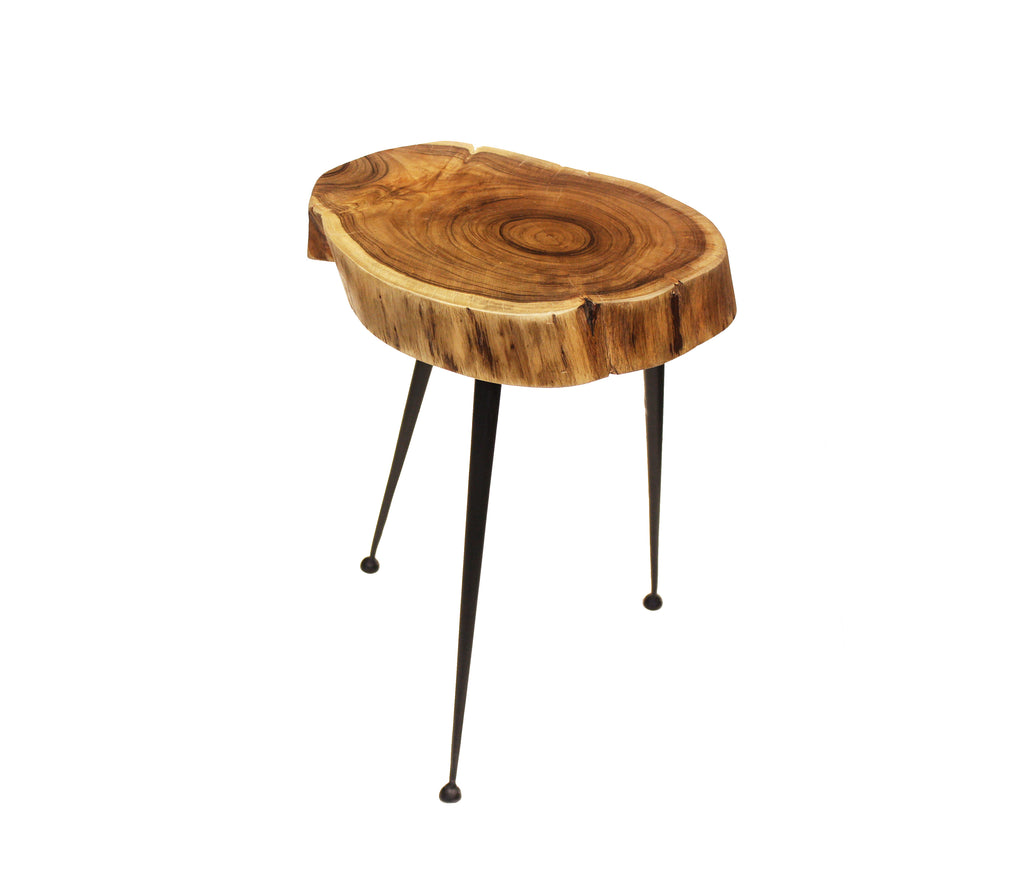 Mountain Woods Live Edge Stool/Side Table Made With Hand Selected Organic Brown Acacia Wood, 14”X14”X18”