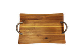 Mountain Woods Brown Extra Large Acacia Artisan Cutting Board and Serving Tray with Vine Shaped Metal Handles - 21.5''