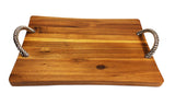 Mountain Woods Brown Extra Large Acacia Artisan Cutting Board and Serving Tray with Vine Shaped Metal Handles - 21.5''