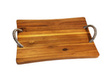 Mountain Woods Brown Extra Large Acacia Artisan Cutting Board and Serving Tray with Vine Shaped Metal Handles - 21.5''