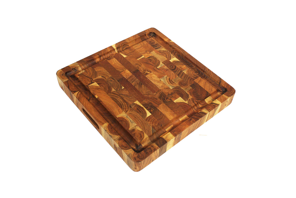 Mountain Woods Natural Brown Organic End-Grain Hardwood Acacia wooden Butcher Block Cutting or serving Board w/Juice groove - 16" x 16" x 2"