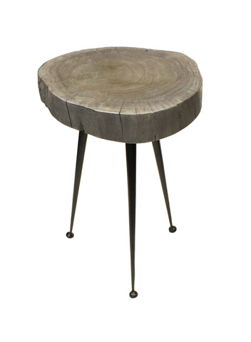 Mountain Woods Live Edge Stool/Side Table Made With Hand Selected Organic Acacia Wood, Modern Grey Finished 15”X15”X20”
