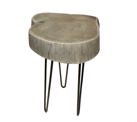 Mountain Woods Live Edge Side Table / Stool Made With Hand Selected Organic Acacia Wood, Modern Grey Finished, 17”X17”X20”