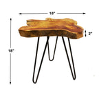 Mountain Woods Live Edge Side Table Hand Made With Selected Organic Brazilian Teak Wood, Natural Finished, 18”X18”X18”