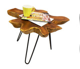 Mountain Woods Live Edge Side Table Hand Made With Selected Organic Brazilian Teak Wood, Natural Finished, 24”X24”X18”