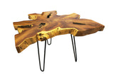 Mountain Woods Live Edge Side Table Hand Made With Selected Organic Brazilian Teak Wood, Natural Finished, 32”X32”X18”