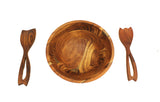 Mountain Woods 3 Piece Brown Acacia Wood Bowl and Premium Utensils Set - 12''