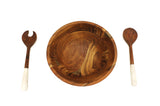 Mountain Woods 3 Piece Brown Acacia Wood Bowl and Premium Utensils Set - 12''