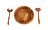 Mountain Woods 3 Piece Brown Acacia Wood Bowl and Premium Utensils Set - 12''