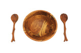 Mountain Woods 3 Piece Brown Acacia Wood Bowl and Premium Utensils Set - 12''