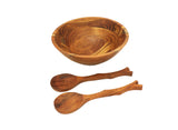 Mountain Woods 3 Piece Brown Acacia Wood Bowl and Premium Utensils Set - 12''