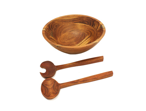 Wooden salad bowl set with serving forks mixing - large bowl with magnetic  serving utensils attached to large acacia wood bowl for 6-8 helpings 