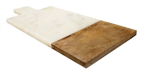 Mountain Woods 16 x 7 Genuine French Marble Stone & Mango Wood Cheese/ Cutting Board/Paddle Board