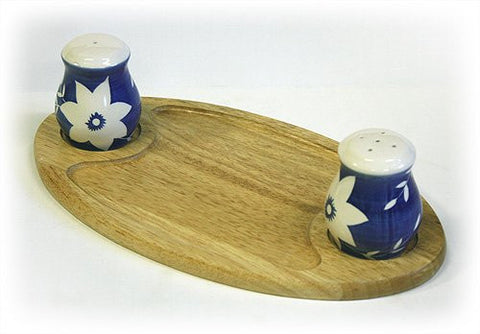 White Blossoms Salt Pepper Condiment Tray Set