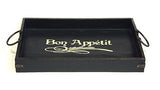 Mountain Woods Bon Appetite Dark Brown Antique Style Artisan Mahogany Wood Serving Tray w/ Metal Handles 3