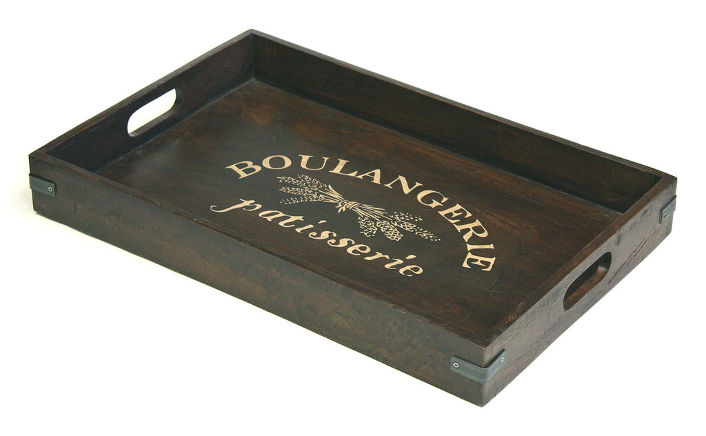 Mountain Woods Boulangerie Brown Antique Style Artisan Serving Tray w/ Metal Accents 1